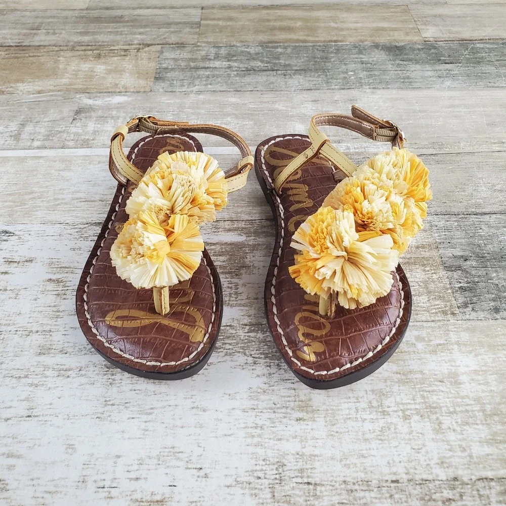 Sam Edelman Gillie Mini Girls Sandal Sz 13 Yellow Desert Sun Ankle Strap Flat